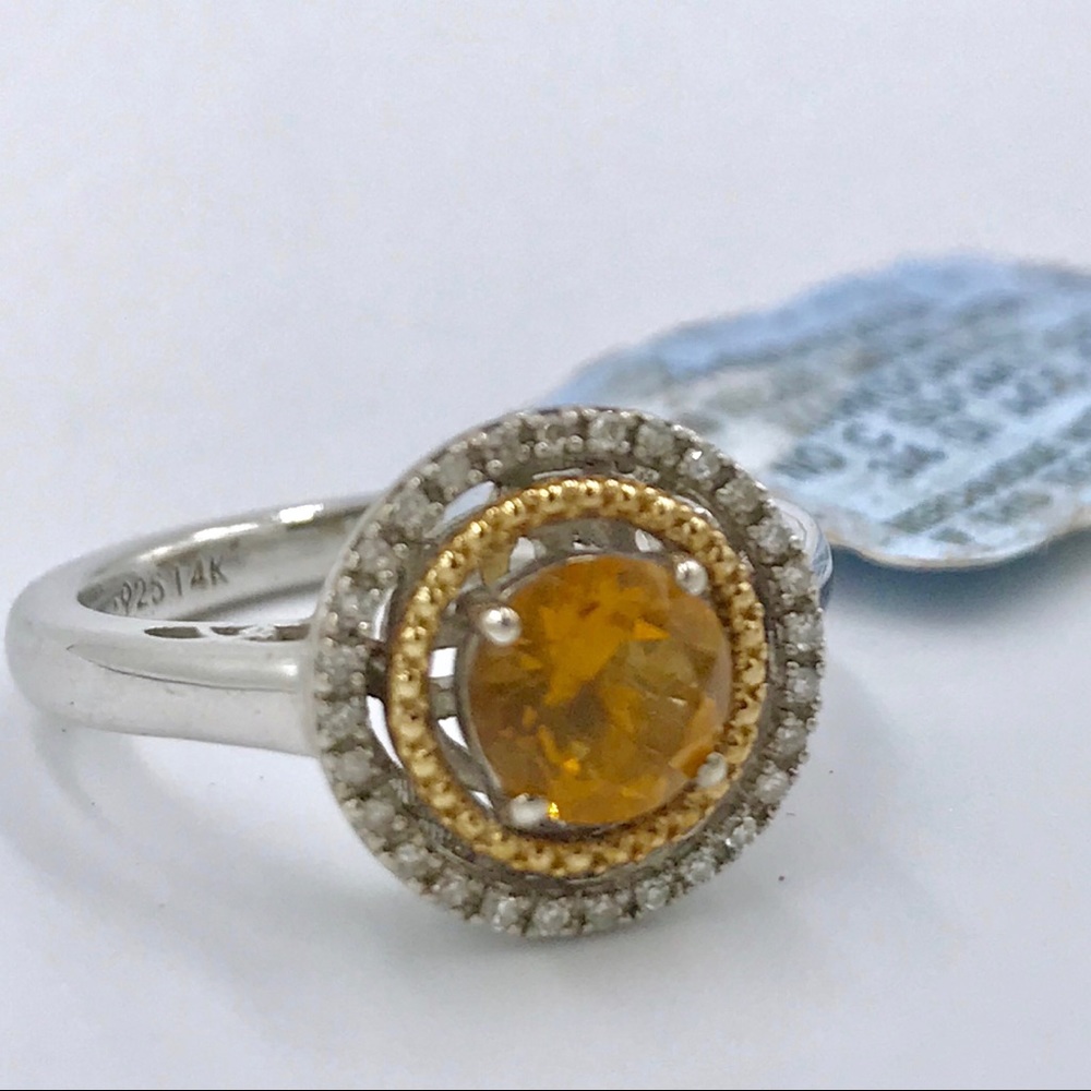 NEW, Citrine 3/4 ct Ring with Diamonds & 14k Gold